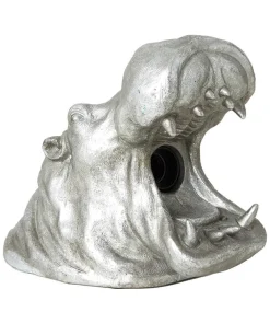 Antique Silver Roaring Hippo Table Lamp
