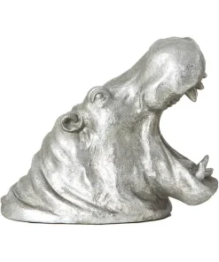 Antique Silver Roaring Hippo Table Lamp