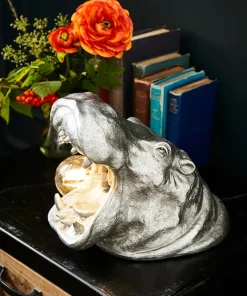 Antique Silver Roaring Hippo Table Lamp