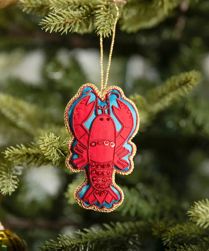 Beautifully Embroidered Lobster Christmas Ornament