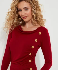 Betsey Button Detail Jersey Top