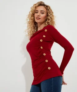 Betsey Button Detail Jersey Top