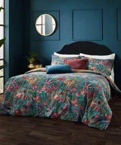 Blue Savanna Leopard Florals Cotton Slub Reversible Duvet Set