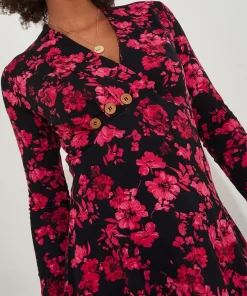 Button Detail Printed Jersey Tunic Top