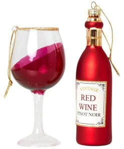 Feeling Merry Wine Bottle And Glass Christmas Ornaments