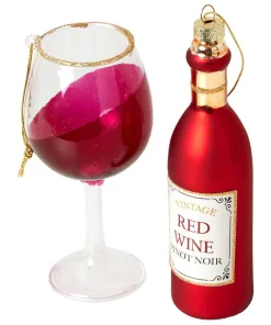 Feeling Merry Wine Bottle And Glass Christmas Ornaments