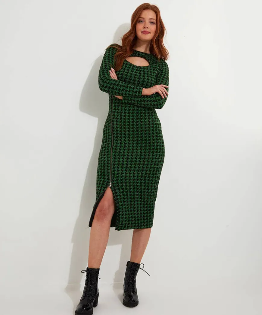 Greta Zip Through Stretch Jacquard Dress