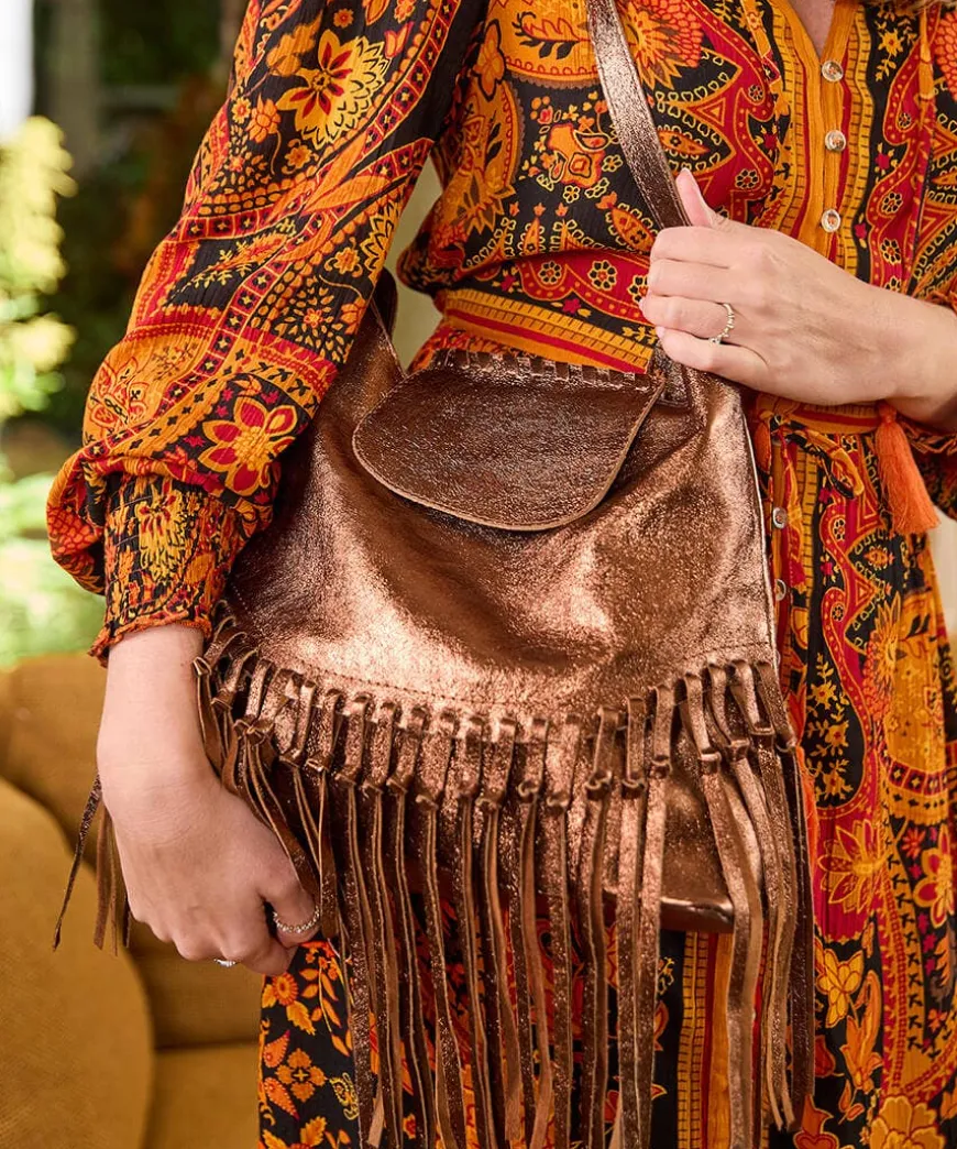 Jaipur Shimmer Leather Tassel Bag
