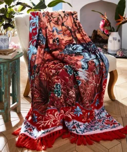 Ornate Elephant Reversible Tassel Throw