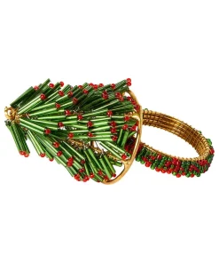 Set Of 4 Christmas Tree Beaded Napkin Rings