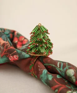 Set Of 4 Christmas Tree Beaded Napkin Rings