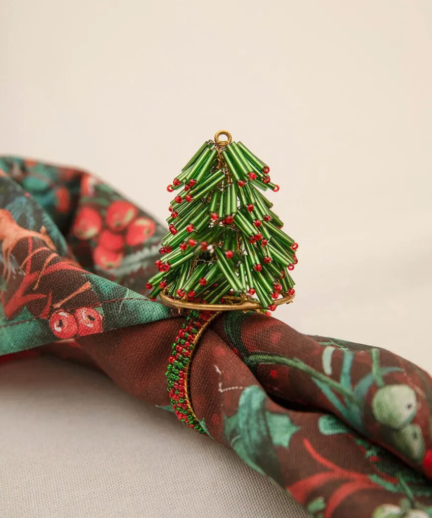 Set Of 4 Christmas Tree Beaded Napkin Rings