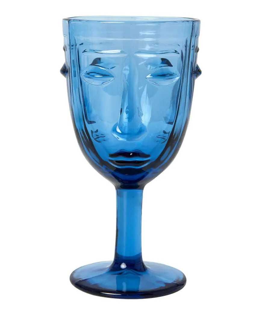 Set Of 6 Deco Face Wine Glasses
