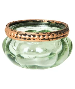 Set Of 4 Lambent Leaf Green Glass Tealight Holders