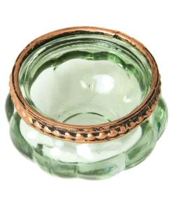 Set Of 4 Lambent Leaf Green Glass Tealight Holders