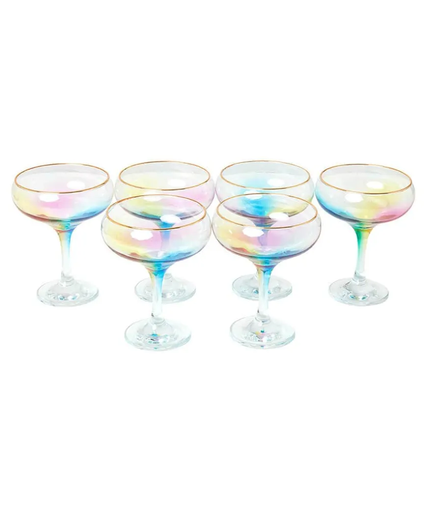 Set Of 6 Suave Rainbow Champagne Coupes