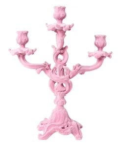 Soft Pink Flock Ornate Candle Holder