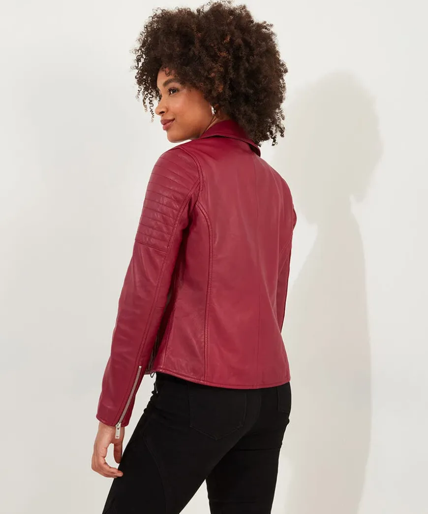 Stitch Detail Leather Biker Jacket