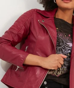 Stitch Detail Leather Biker Jacket