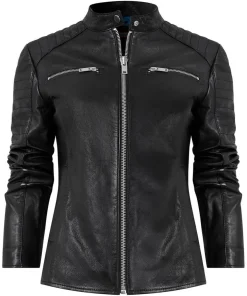 Victoria Zip Up Leather Biker Jacket