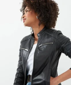 Victoria Zip Up Leather Biker Jacket