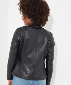 Victoria Zip Up Leather Biker Jacket